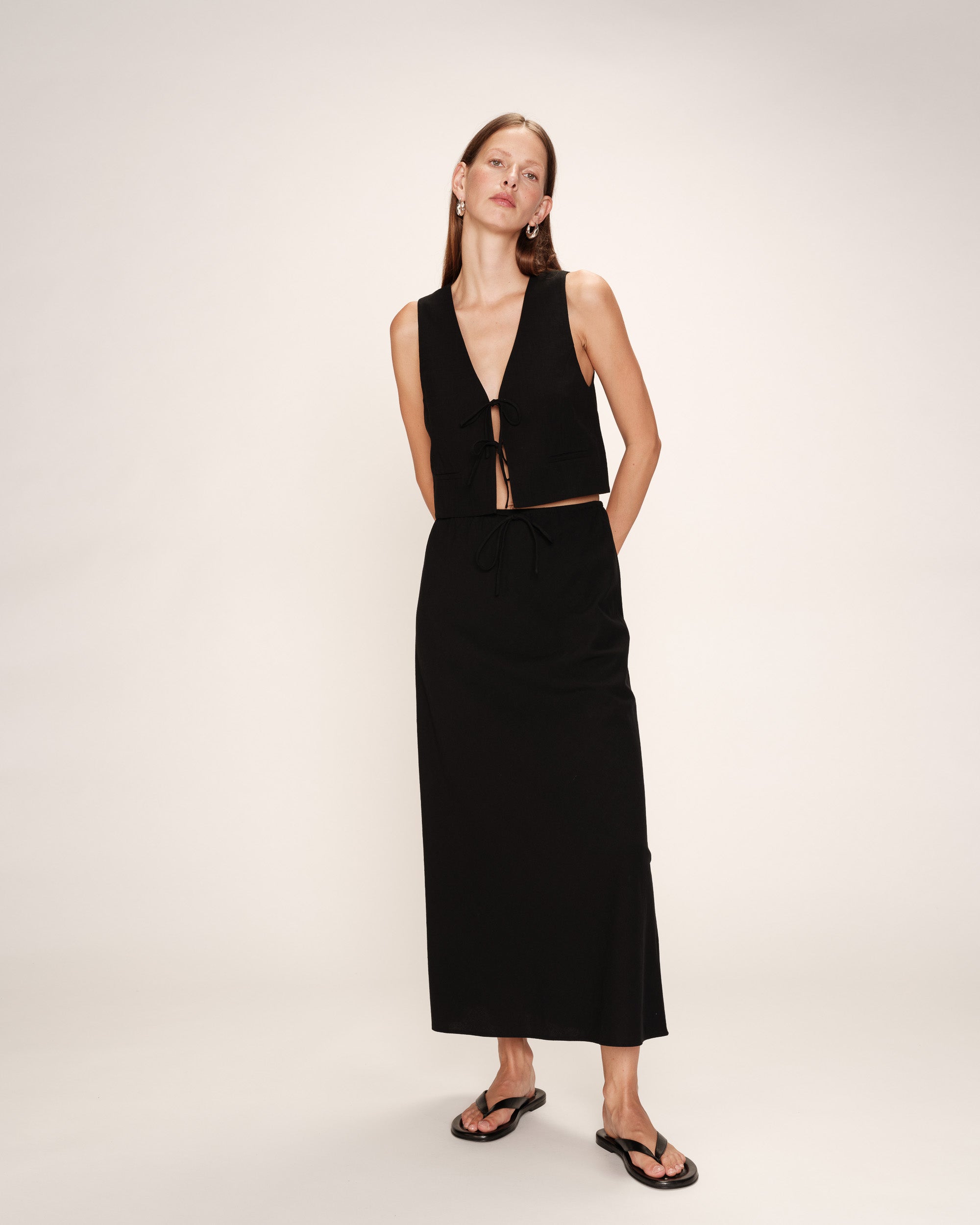 Long linen & cotton skirt black Rousse_13225