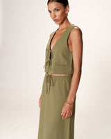 Jupe longue en lin et coton vert Rousse