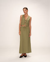 Jupe longue en lin et coton vert Rousse