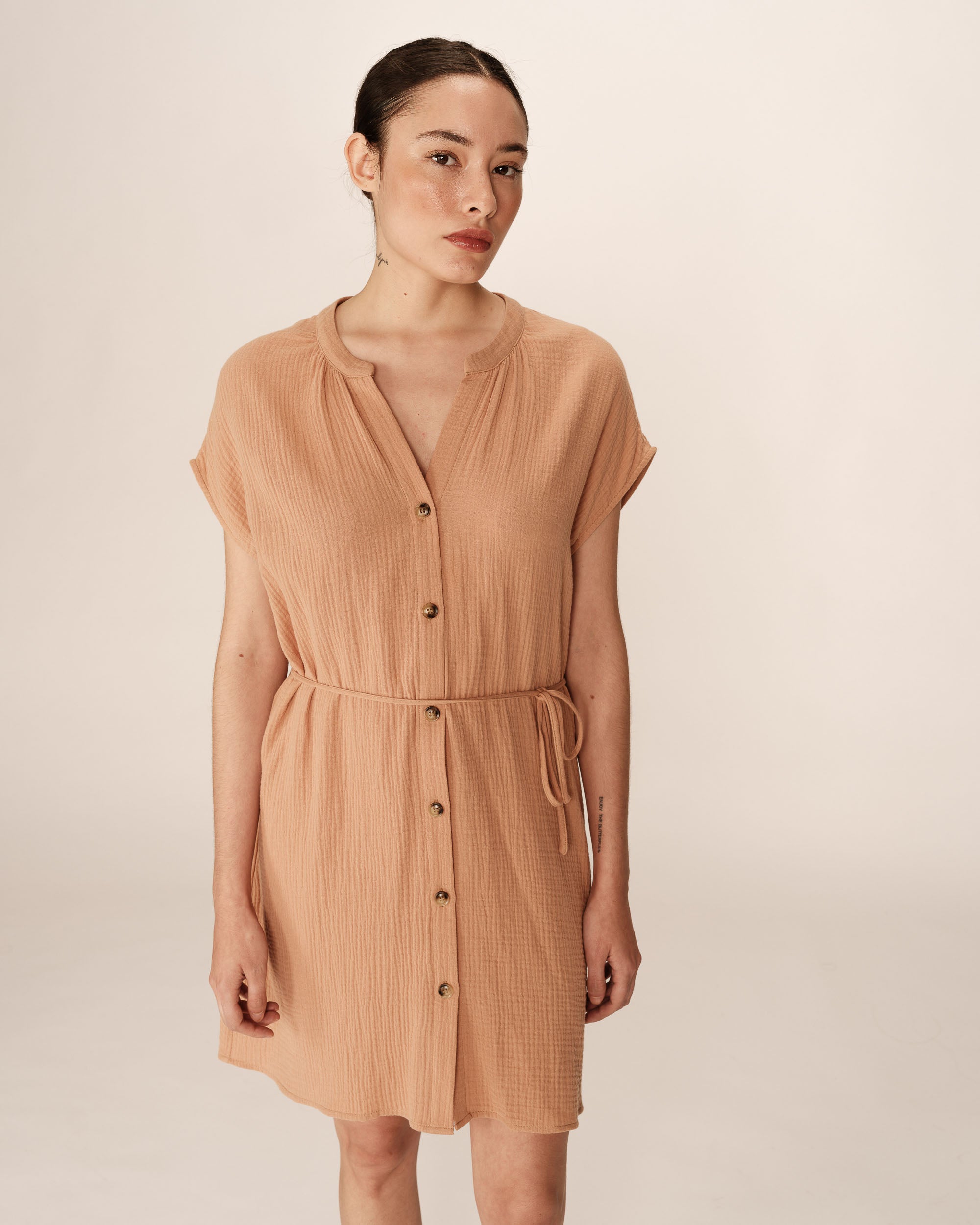 Robe courte en coton camel Rozana