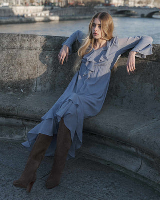 Airy long ruffled dress bleuet Samira