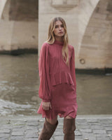 Flowy short ruffle dress blush Sahelle