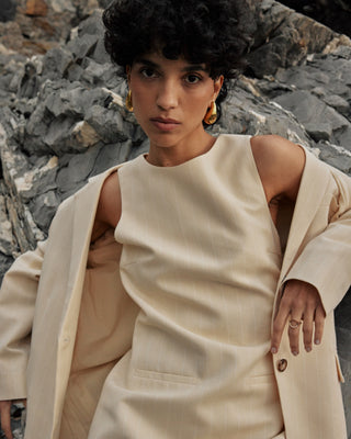 Robe courte rayée en lin vanille Vea