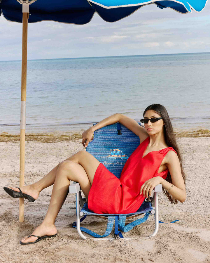 Vestido corto de lino con escote en V rouge Wynette