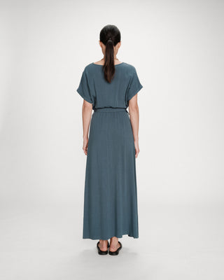 Flowing wrap maxi dress with belt emeraude Pollen