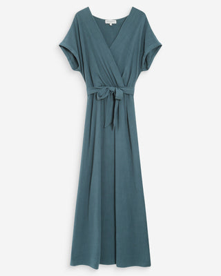 Flowing wrap maxi dress with belt emeraude Pollen