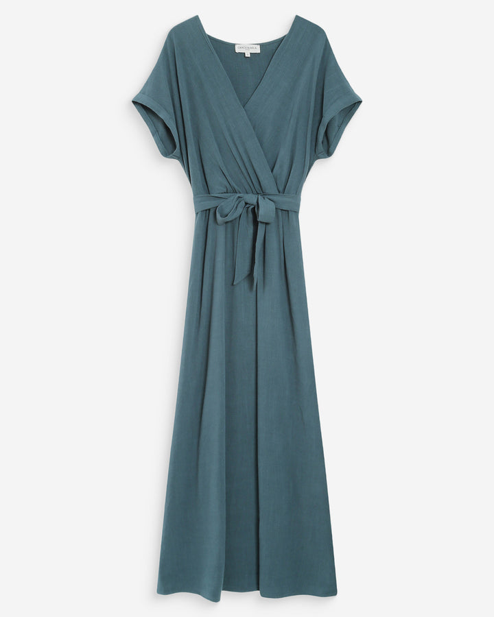 Flowing wrap maxi dress with belt emeraude Pollen