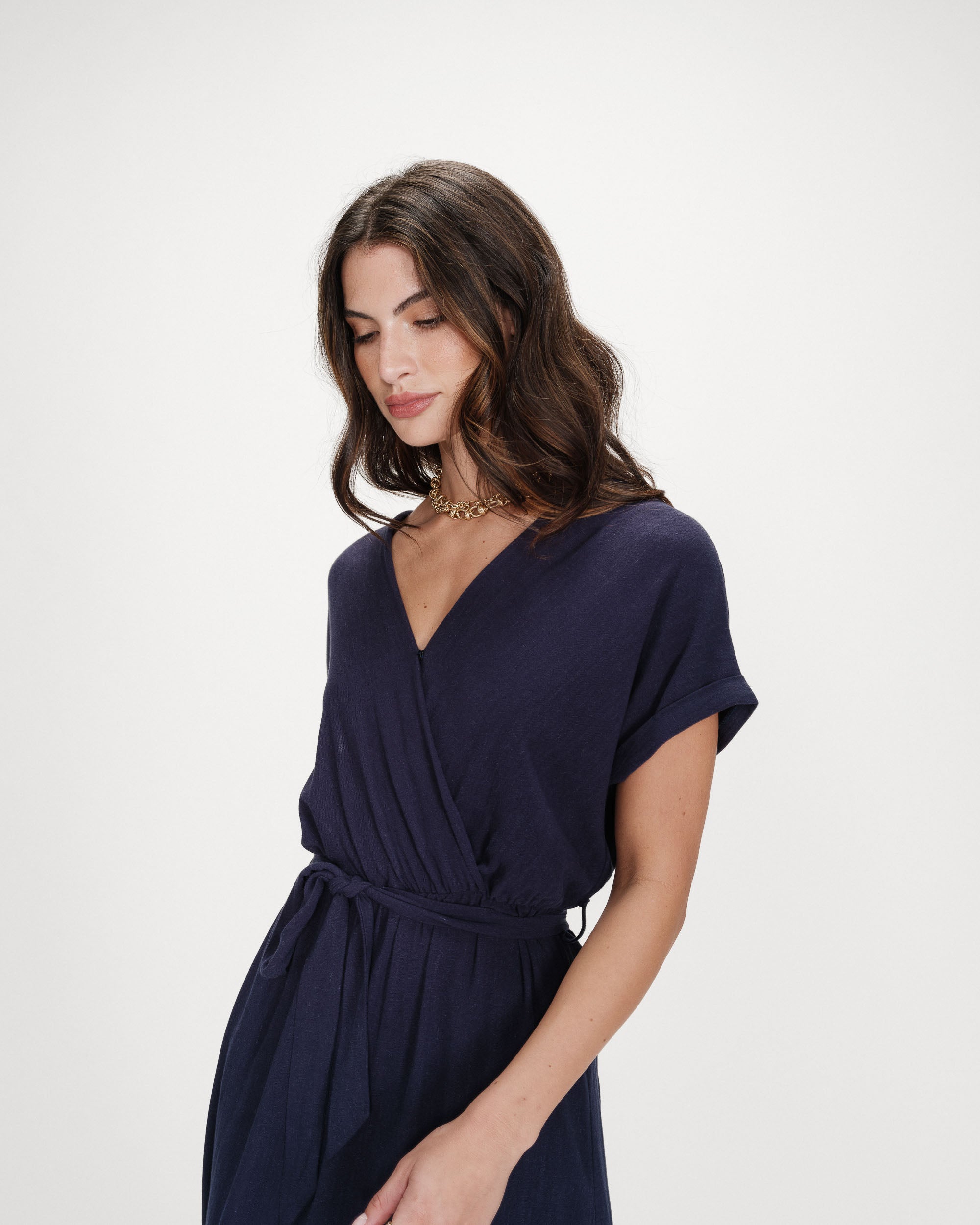 Robe longue portefeuille marine Pollen