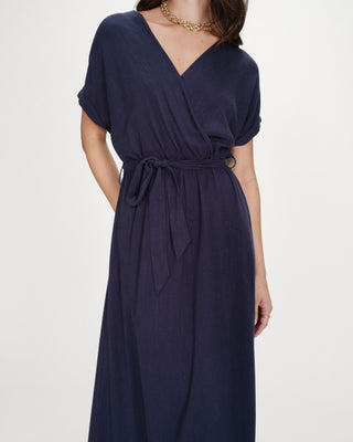 Robe longue portefeuille marine Pollen