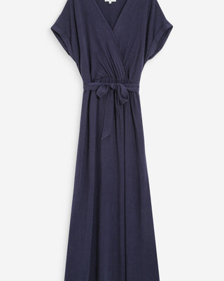 Robe longue portefeuille marine Pollen