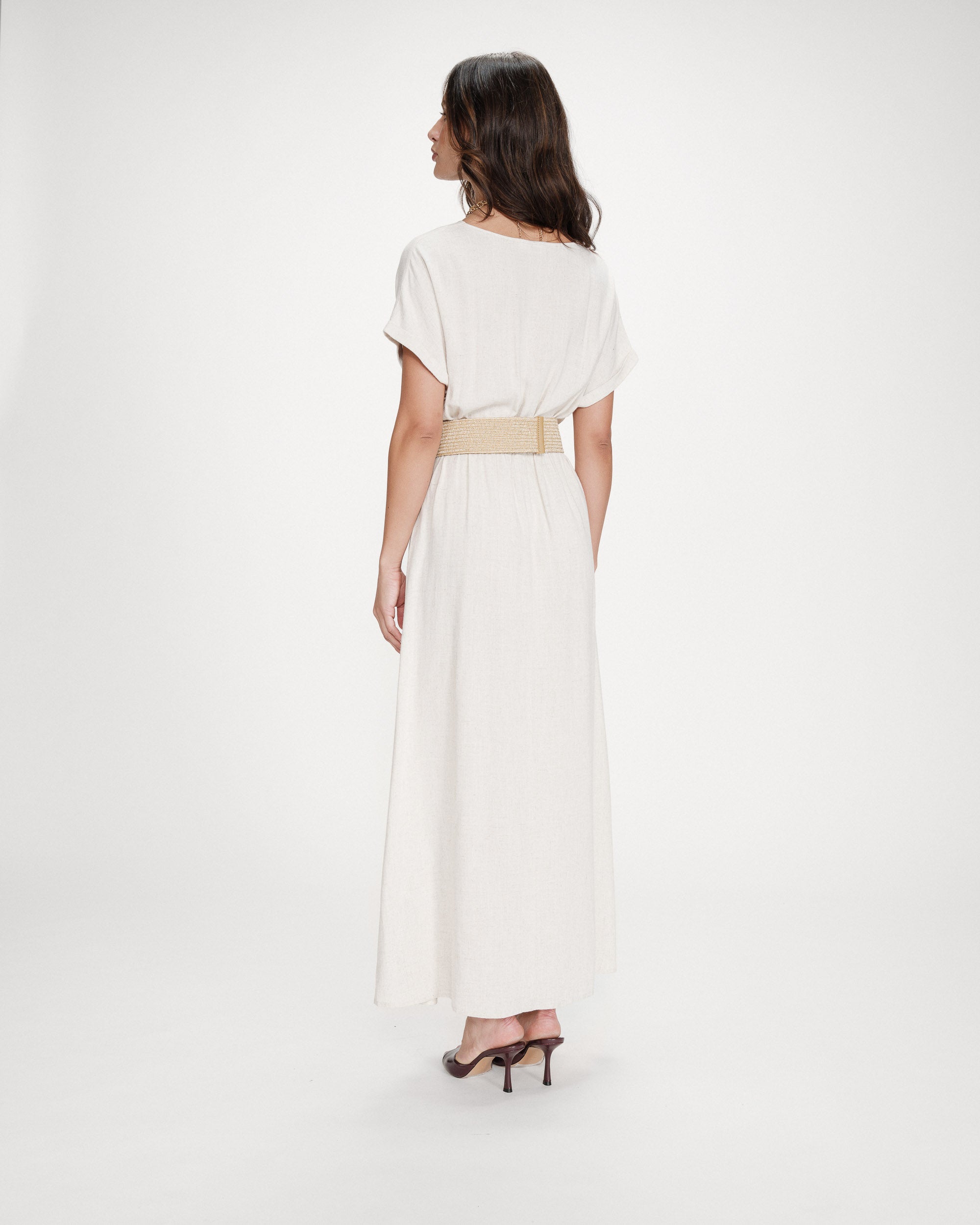 Robe longue portefeuille sable Pollen