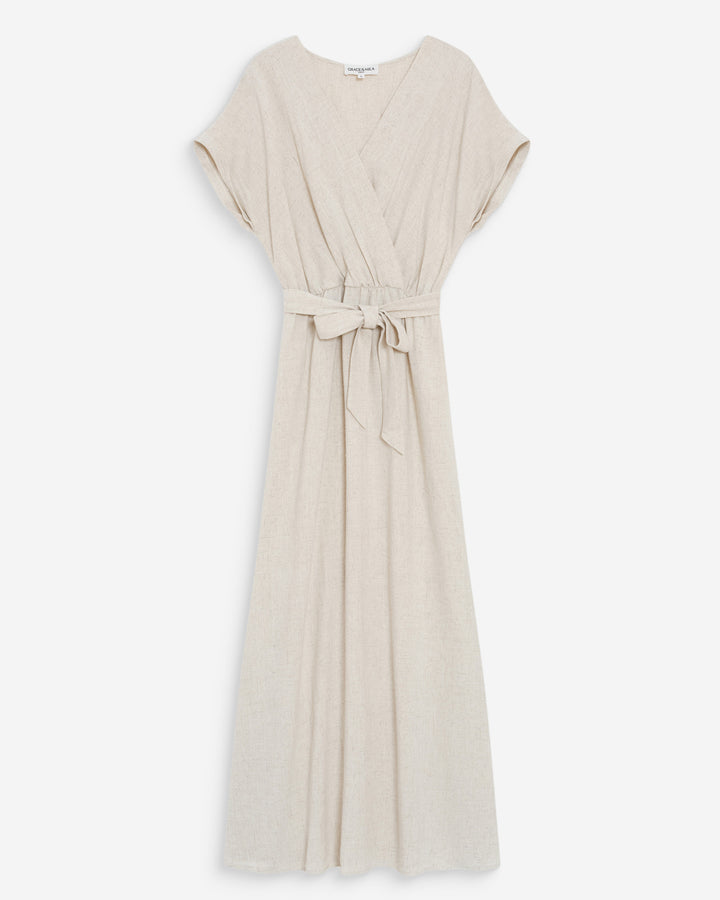 Vestido largo cruzado fluido con cinturón sable Pollen