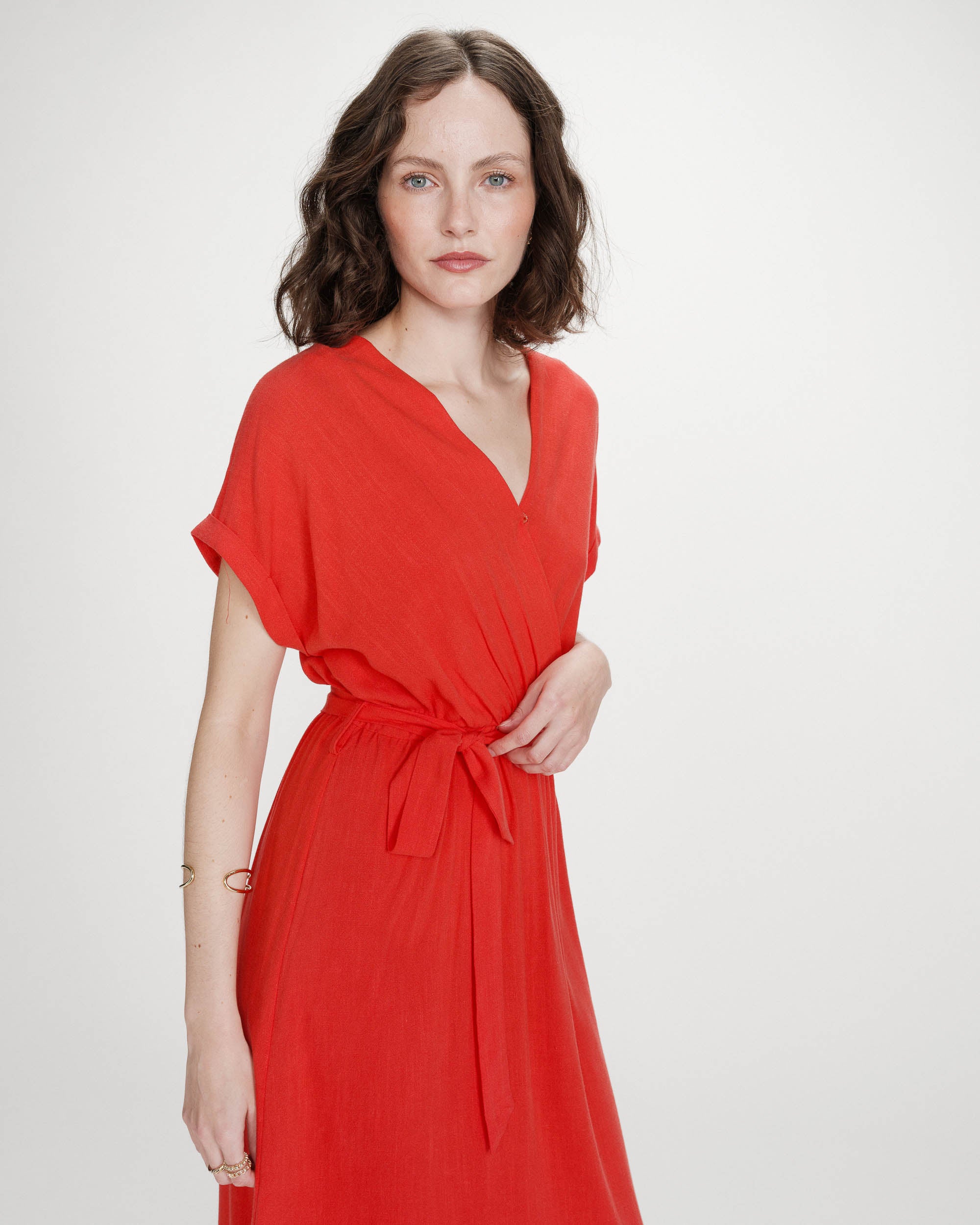 Robe longue portefeuille ceinturée sanguine Pollen