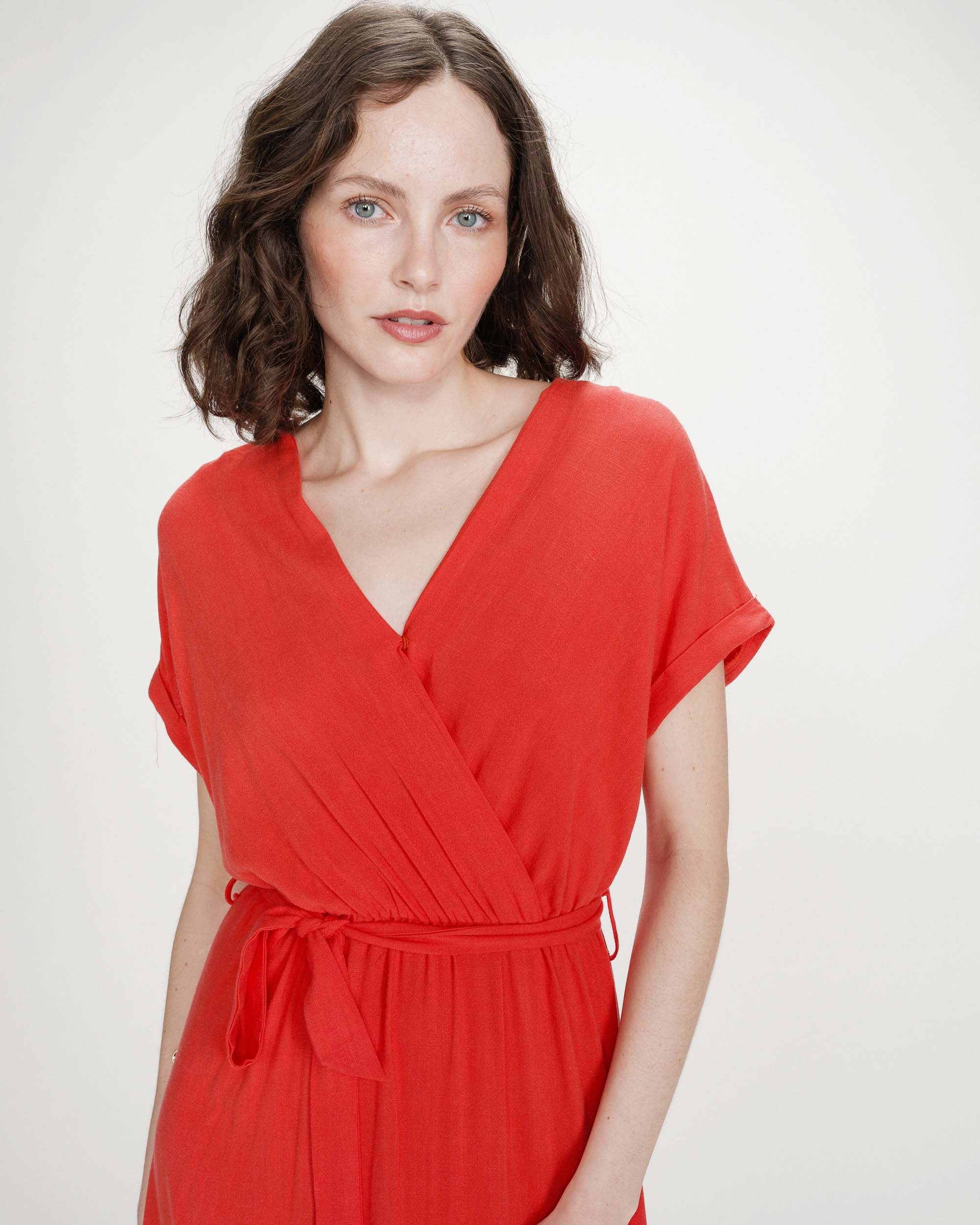 Robe longue portefeuille ceinturée sanguine Pollen