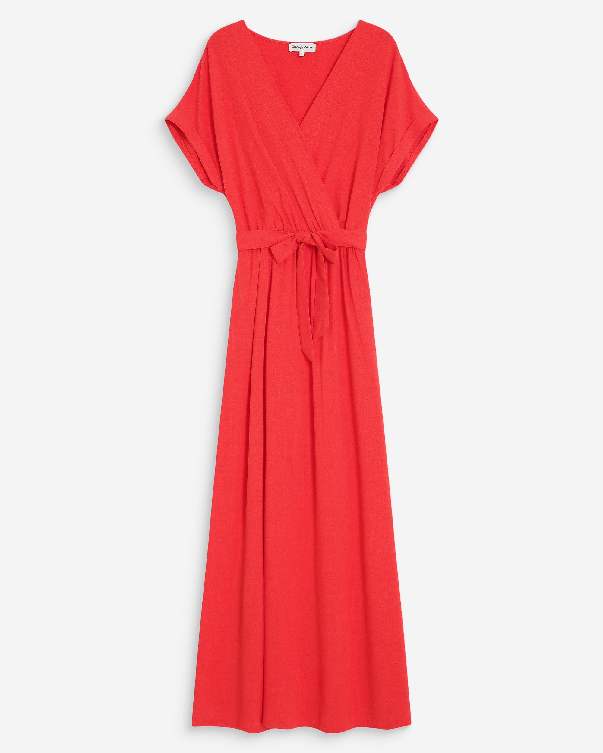 Robe longue portefeuille ceinturée sanguine Pollen