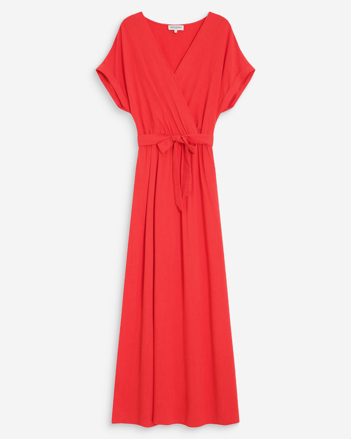 Robe longue portefeuille ceinturée sanguine Pollen