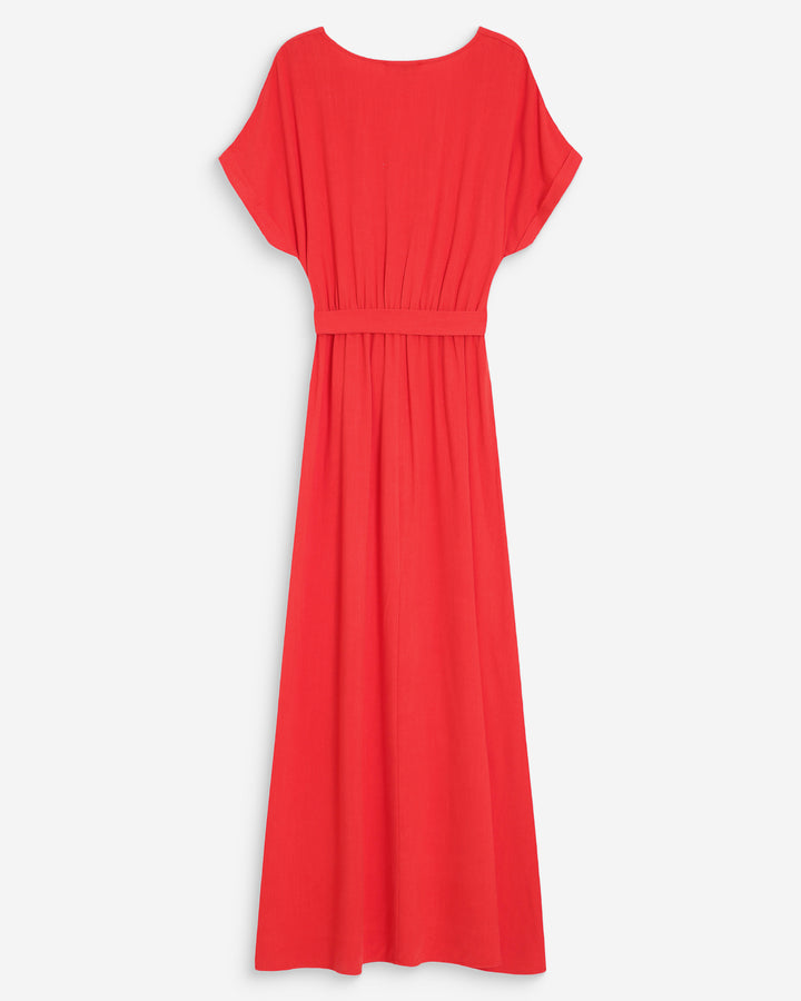 Robe longue portefeuille ceinturée sanguine Pollen