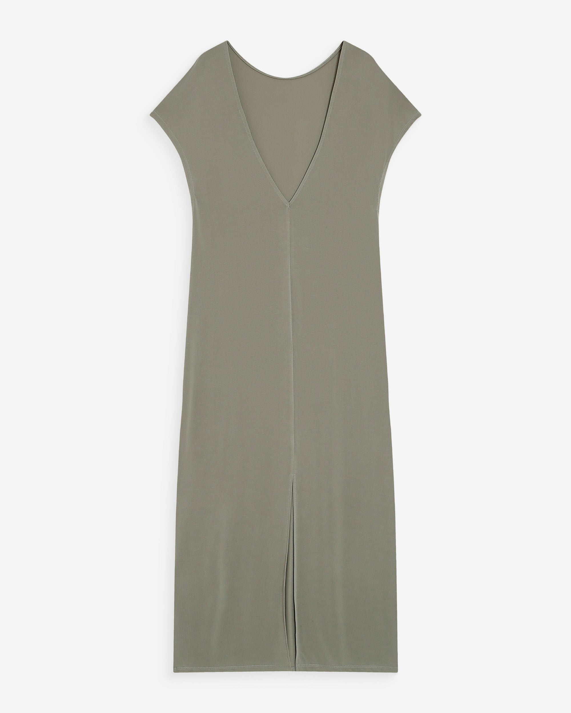 Vestido largo de modal con mangas cortas kaki Peace