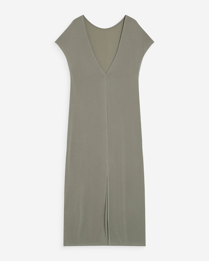 Vestido largo de modal con mangas cortas kaki Peace