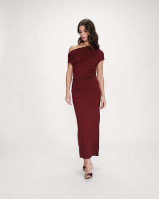 Vestido largo drapeado cherry Vanity
