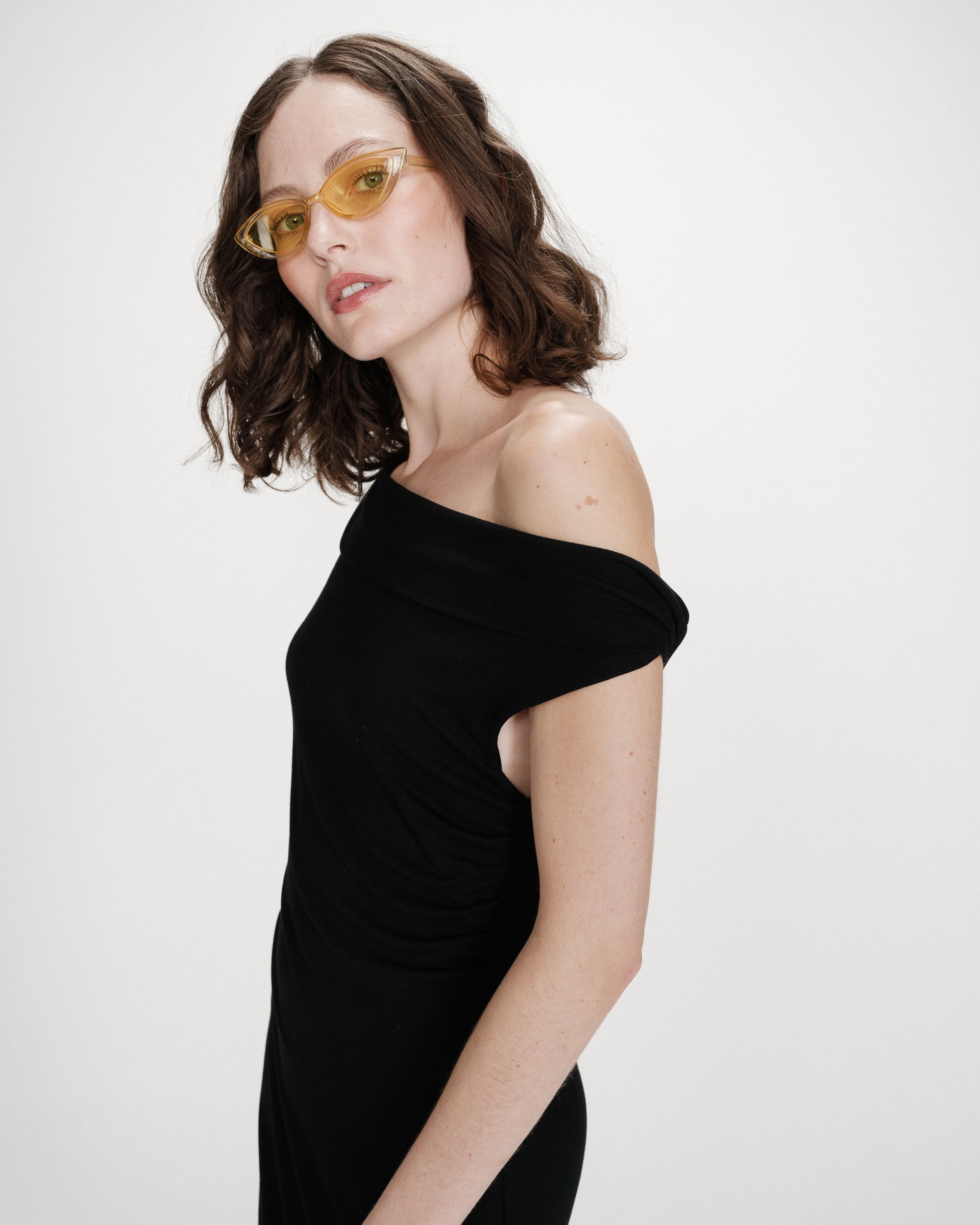 Robe longue cintrée drapée noir Vanity