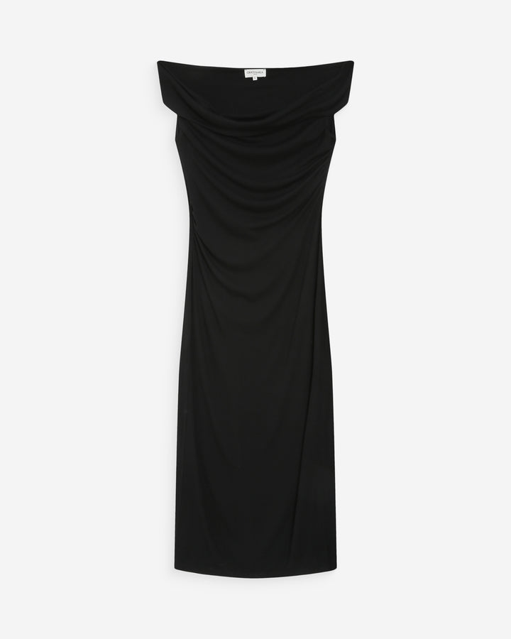 Vestido largo ajustado con escote asimétrico noir Vanity