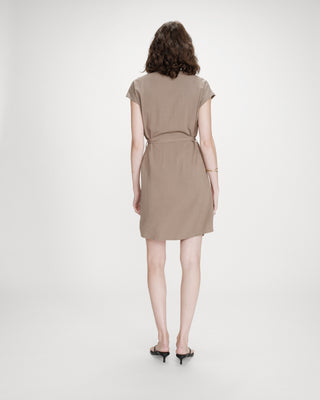 Robe courte fluide col V manches courtes kaki Marilou