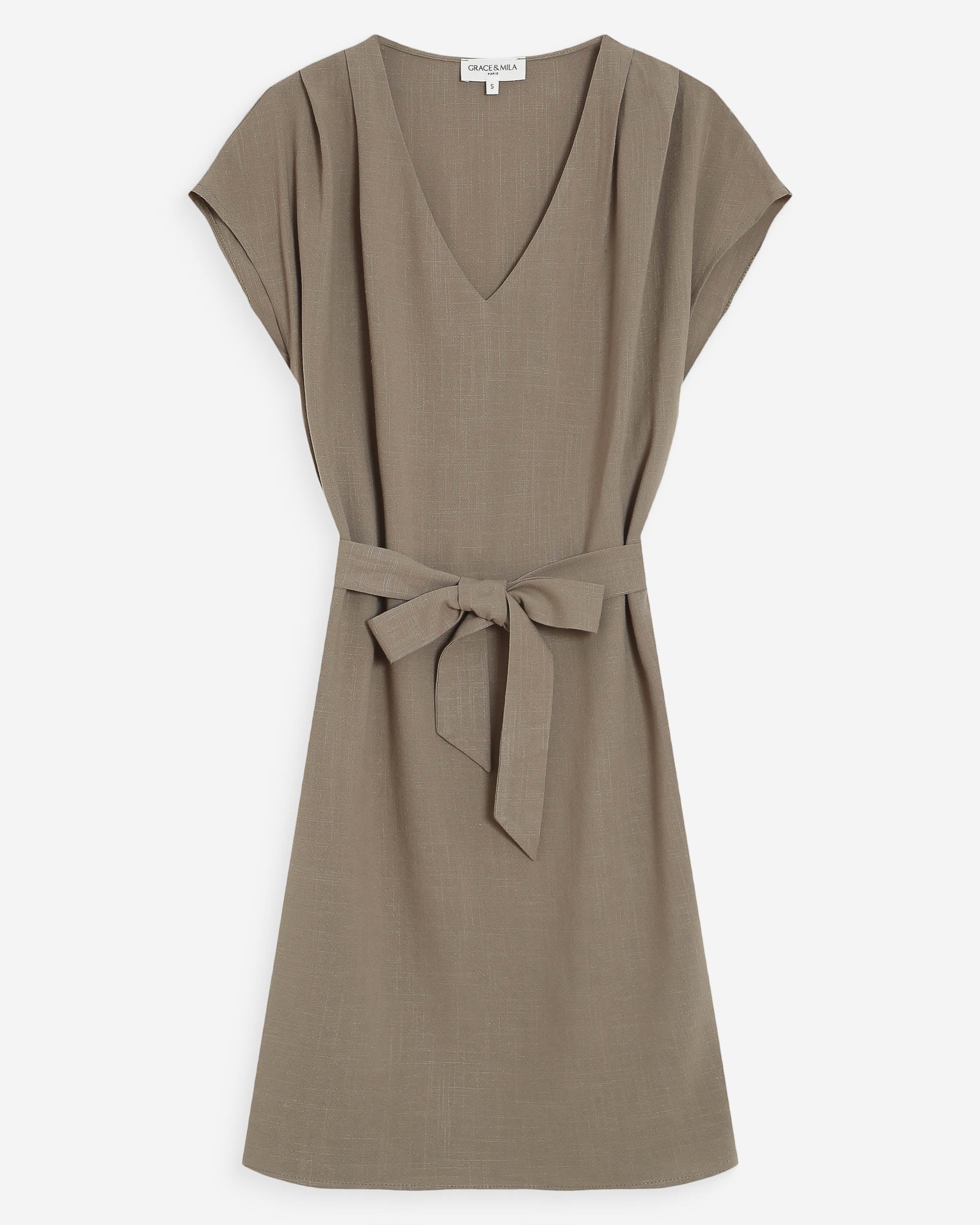 Robe courte à col V kaki Marilou