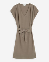 Robe courte fluide col V manches courtes kaki Marilou