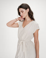 Robe courte fluide col V manches courtes sable Marilou