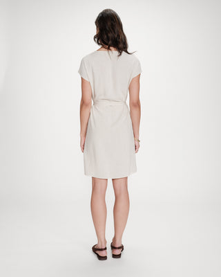 Robe courte fluide col V manches courtes sable Marilou