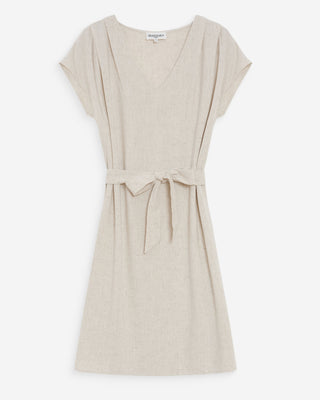 Robe courte fluide col V manches courtes sable Marilou