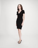 Robe courte ajustée en maille à col V noir Valeriane