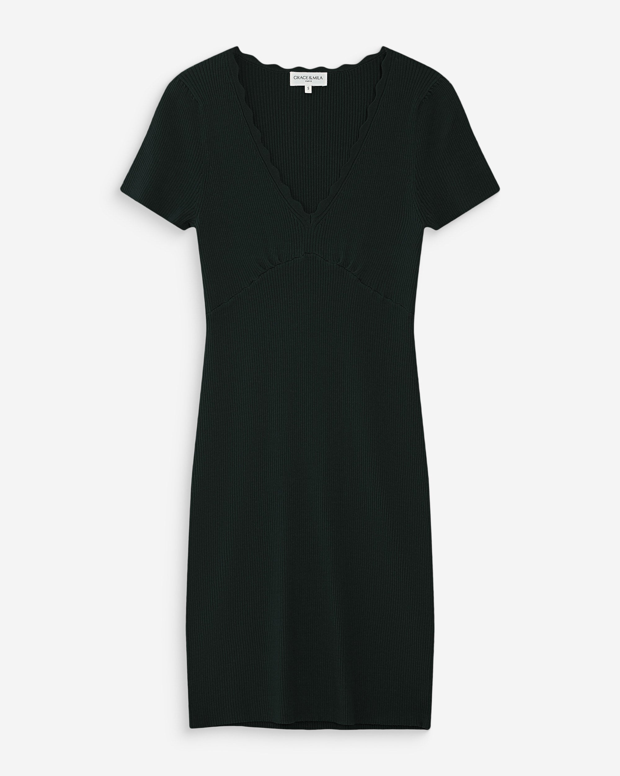 Robe courte ajustée en maille à col V noir Valeriane