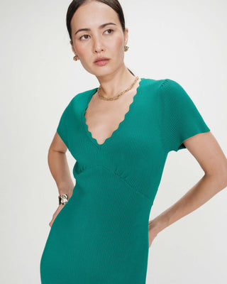 Fitted short knit V-neck dress vert Valeriane