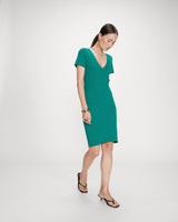 Fitted short knit V-neck dress vert Valeriane
