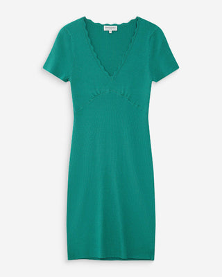 Fitted short knit V-neck dress vert Valeriane