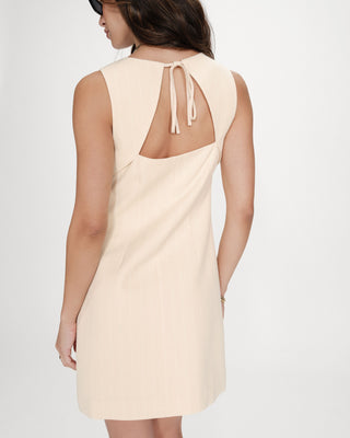 Robe courte rayée en lin vanille Vea