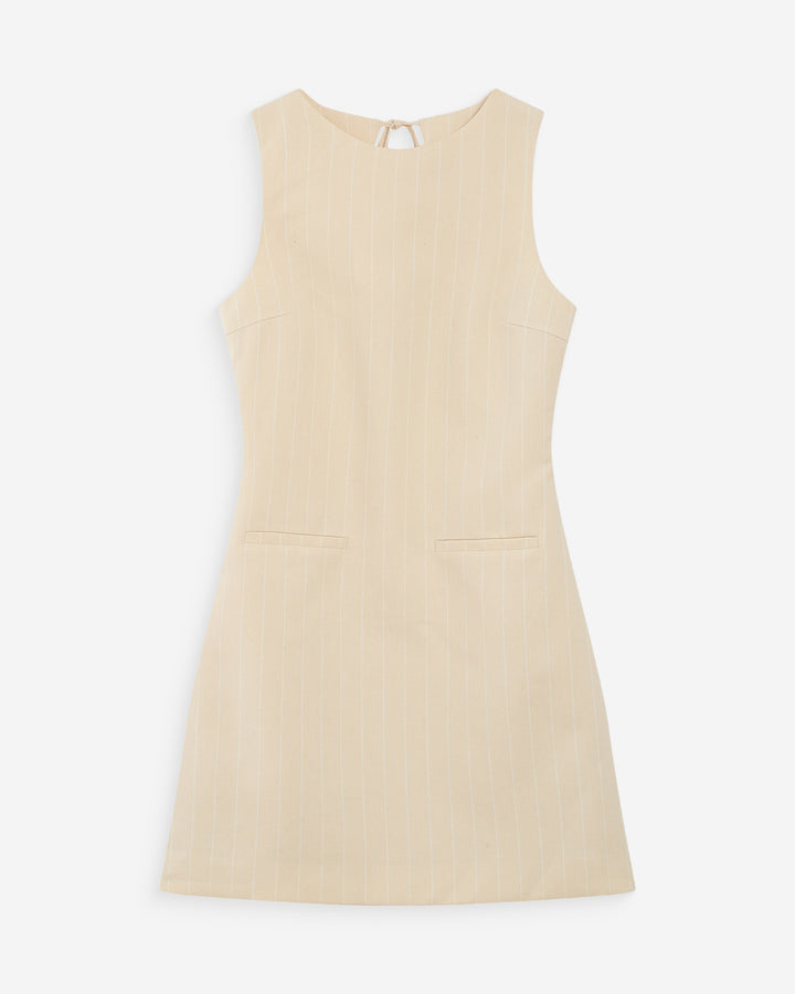 Robe courte rayée en lin vanille Vea