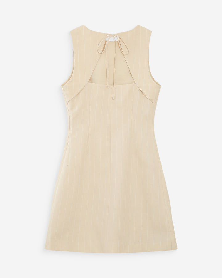 Robe courte rayée en lin vanille Vea
