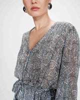 Robe courte évasée col V manches longues ciel Violette