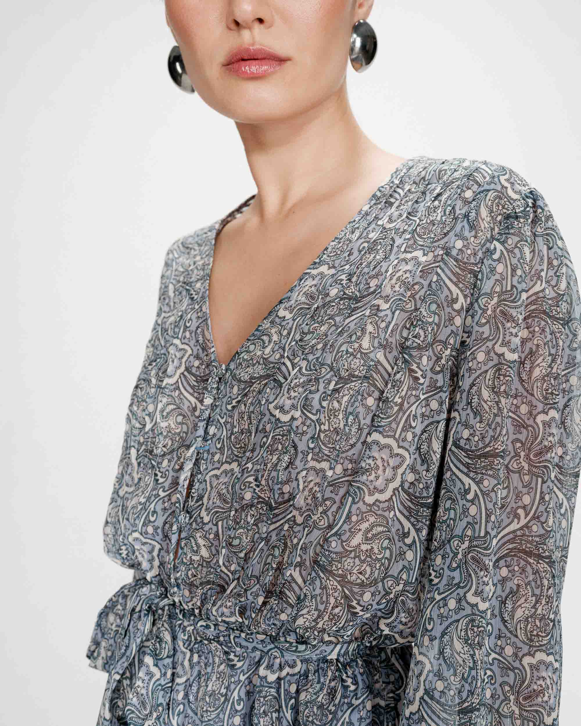 Robe courte évasée col V manches longues ciel Violette
