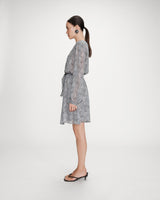 Robe courte évasée col V manches longues ciel Violette