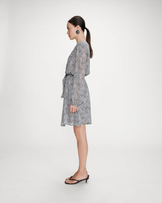 Robe courte évasée col V manches longues ciel Violette