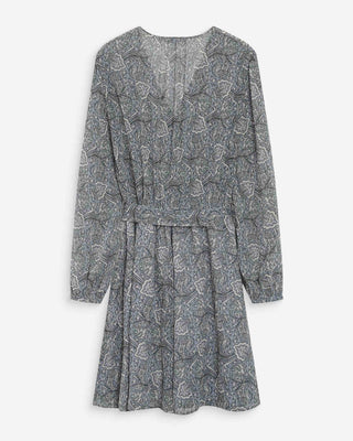 Robe courte évasée col V manches longues ciel Violette