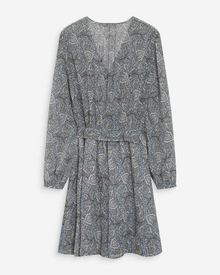 Robe courte évasée col V manches longues ciel Violette