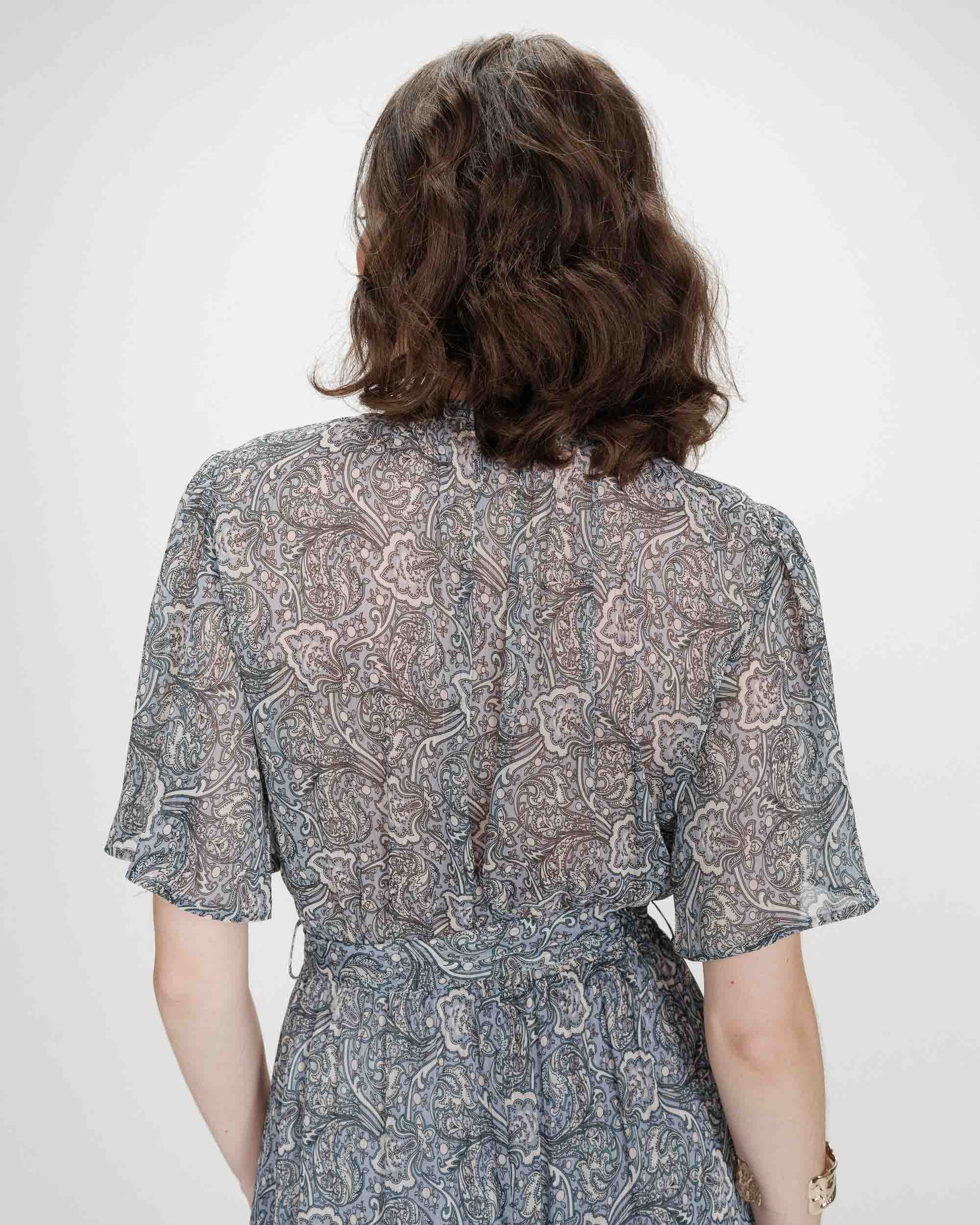 Robe longue évasée imprimé cachemire bohème ciel Venelle