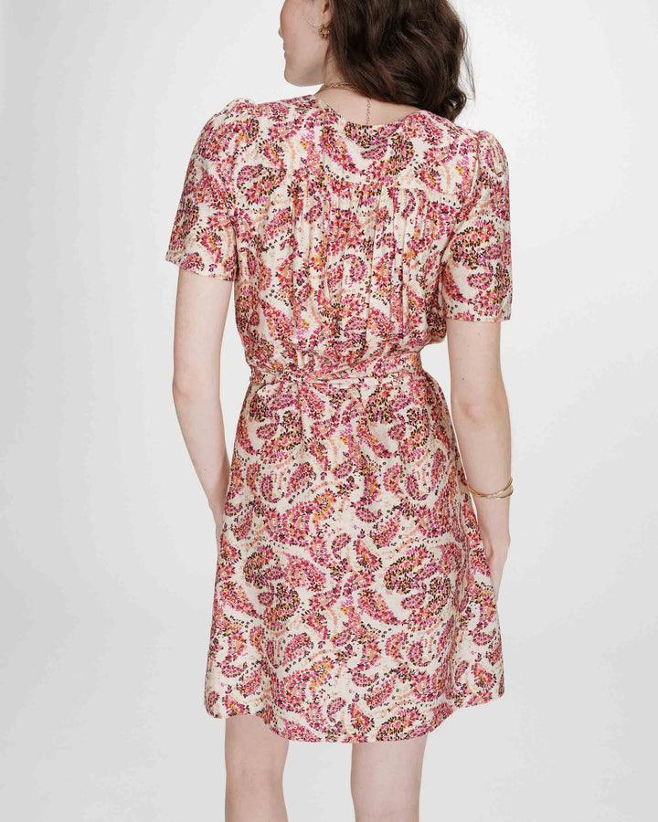 Vestido corto estampado con escote en V peche Victoire