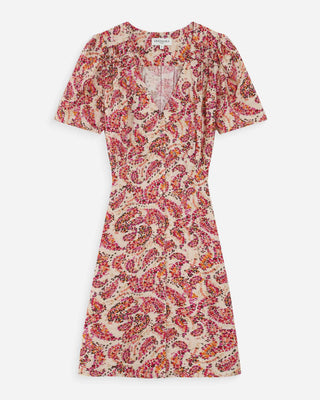 Robe courte manches bouffantes imprimée peche Victoire