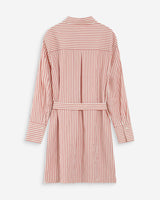 Robe chemise courte à rayures ceinturée corail Visery